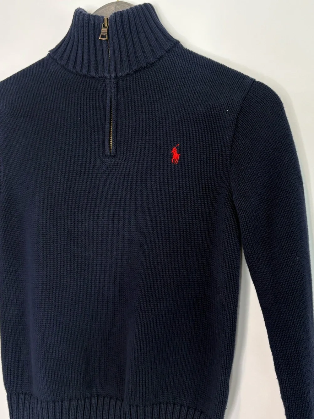 Polo Ralph Lauren Boys Quarter Zip Pullover Sweater Navy Red Pony Logo